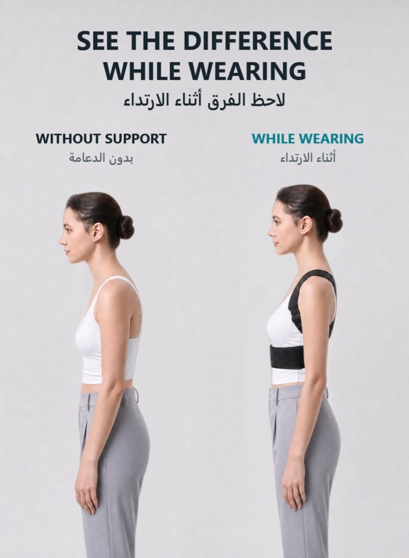 ZAFRA Adjustable Posture Corrector for Women and Men, Breathable Upper Back Support Brace for Shoulders, Office, Home, Walking and Exercise, Black - Image 2