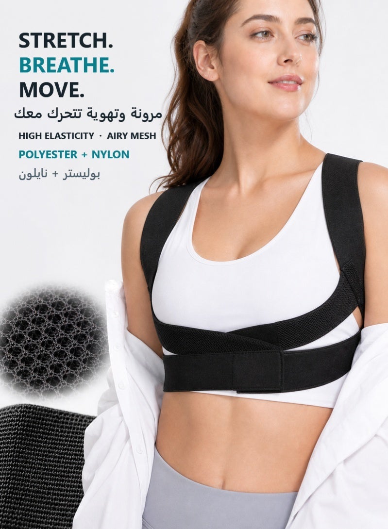 ZAFRA Adjustable Posture Corrector for Women and Men, Breathable Upper Back Support Brace for Shoulders, Office, Home, Walking and Exercise, Black - Image 5