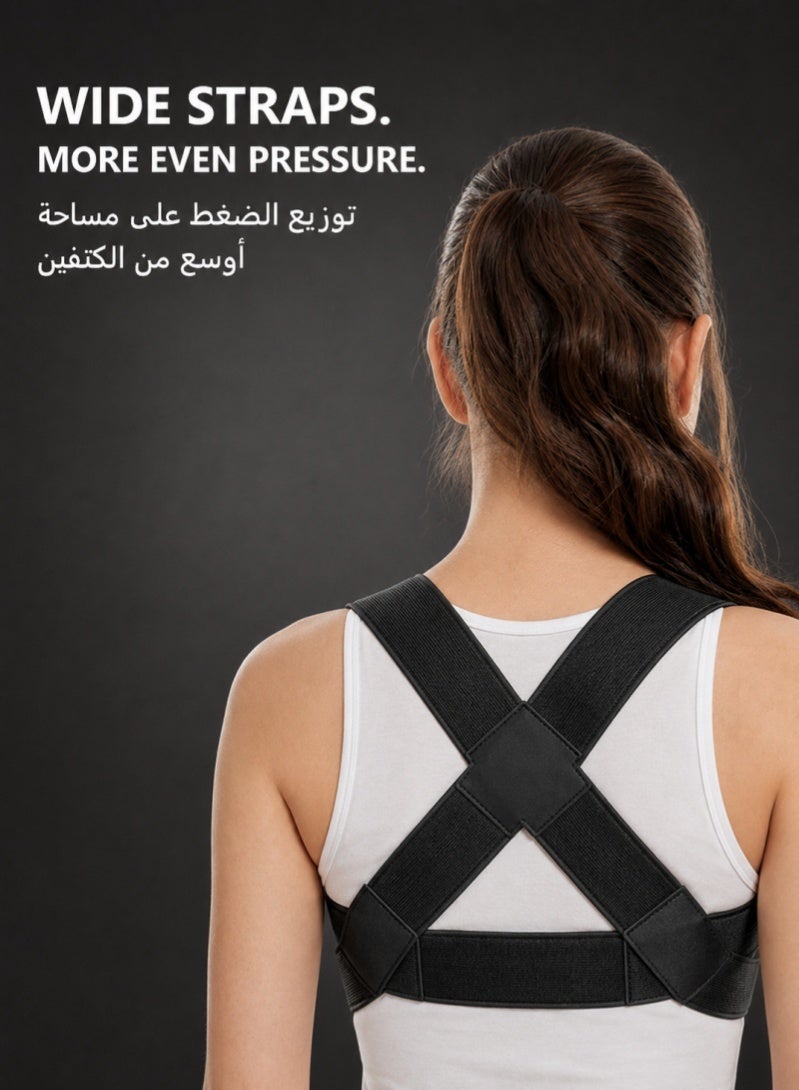 ZAFRA Adjustable Posture Corrector for Women and Men, Breathable Upper Back Support Brace for Shoulders, Office, Home, Walking and Exercise, Black - Image 4