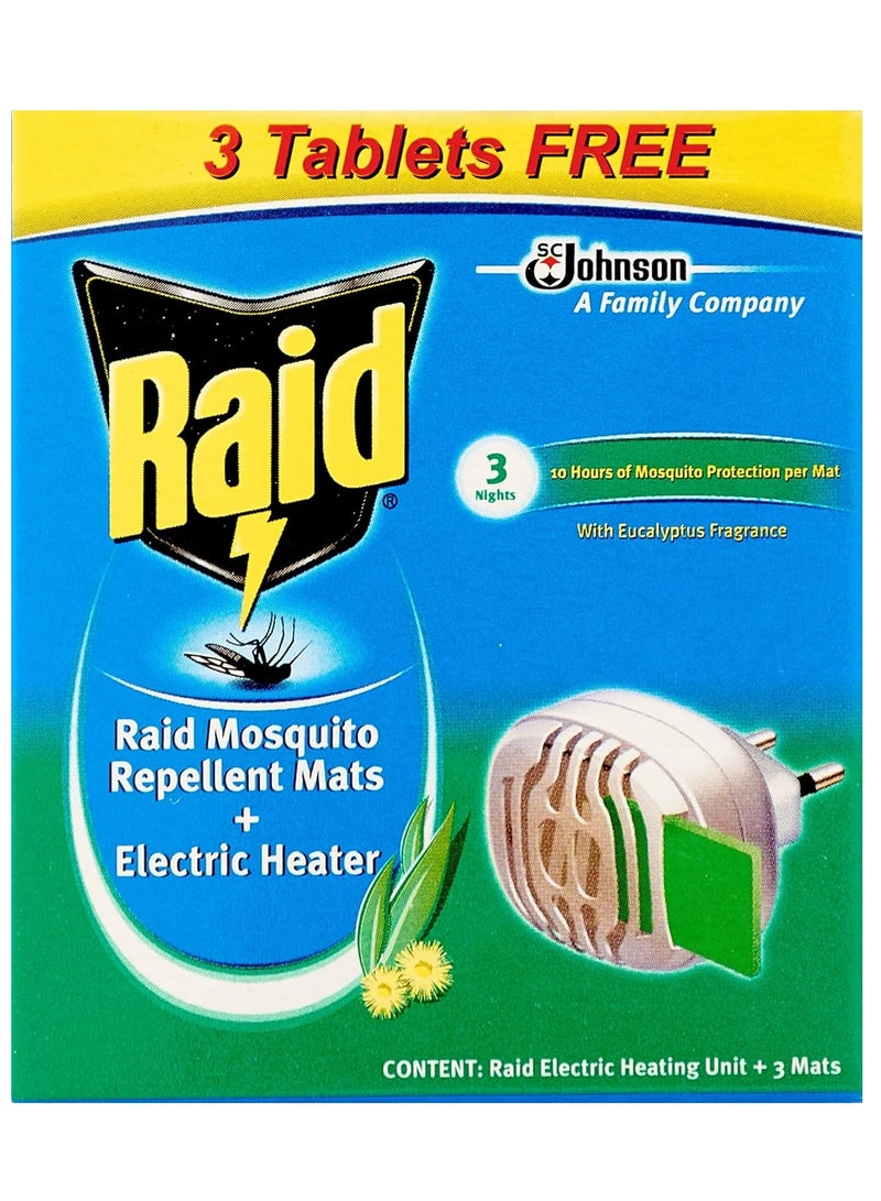 RAID Electric Mosquito Repellent with Tablets & Eucalyptus Scent, 3 free tablets - Image 1