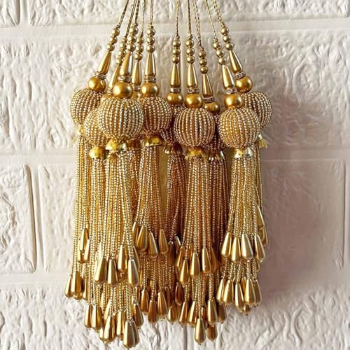 Adikala Craft Store Handmade Ethnic Cutdana Latkan Tassel Set of 2 for Saree Pallu, Blouse, Suits, Dupatta, Lehenga Decor, DIY Art & Crafts (Golden) - Image 5