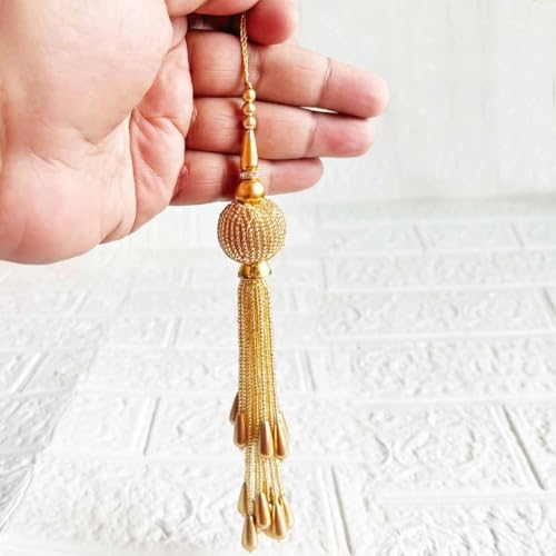 Adikala Craft Store Handmade Ethnic Cutdana Latkan Tassel Set of 2 for Saree Pallu, Blouse, Suits, Dupatta, Lehenga Decor, DIY Art & Crafts (Golden) - Image 2
