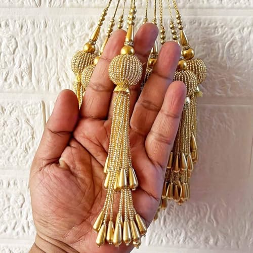 Adikala Craft Store Handmade Ethnic Cutdana Latkan Tassel Set of 2 for Saree Pallu, Blouse, Suits, Dupatta, Lehenga Decor, DIY Art & Crafts (Golden) - Image 3