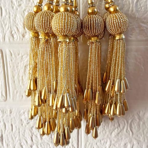 Adikala Craft Store Handmade Ethnic Cutdana Latkan Tassel Set of 2 for Saree Pallu, Blouse, Suits, Dupatta, Lehenga Decor, DIY Art & Crafts (Golden) - Image 4
