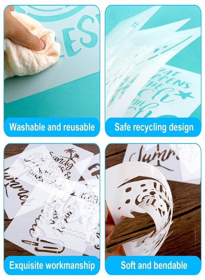 Tinoaly Pack of 16 Beach Theme Stencils for Painting, 20.5 cm Reusable Plastic Ocean Stencils Perfect for DIY Summer Beach Art on Wood, Fabric and Walls - Image 4