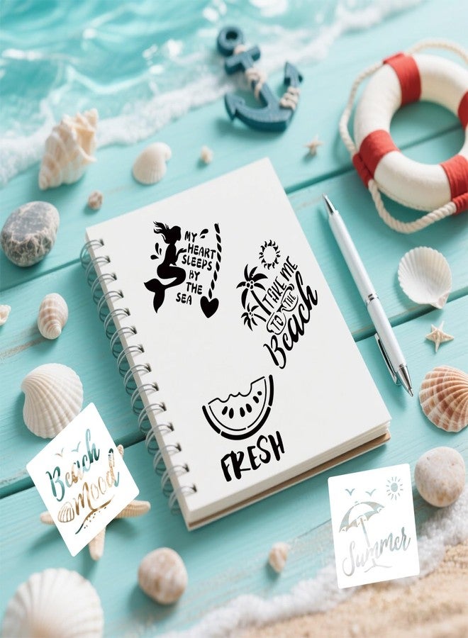Tinoaly Pack of 16 Beach Theme Stencils for Painting, 20.5 cm Reusable Plastic Ocean Stencils Perfect for DIY Summer Beach Art on Wood, Fabric and Walls - Image 3