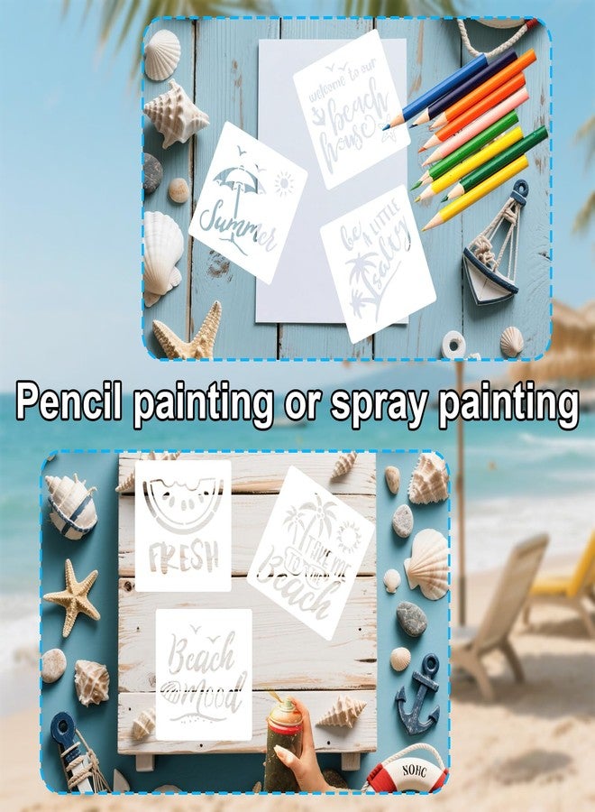 Tinoaly Pack of 16 Beach Theme Stencils for Painting, 20.5 cm Reusable Plastic Ocean Stencils Perfect for DIY Summer Beach Art on Wood, Fabric and Walls - Image 5