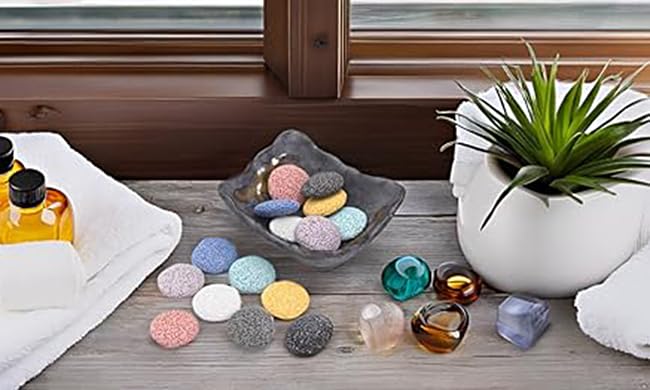 Top Plaza Lava Rock Stone Aromatherapy Essential Oil Diffuser Set Square Ceramic Fragrance Perfume Ware Bowl with 14Pcs Round Shape Lava Stone Beads - Image 4