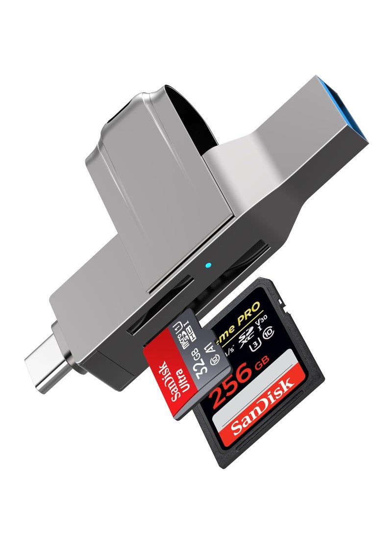 Excefore USB C and USB 3.0 SD Card Reader, 2-in-1 Zinc Alloy Card Reader for SDXC, SDHC, MMC, RS-MMC, Micro SDXC, Micro SD, Micro SDHC, UHS-I Cards Compatible with iPhone 15, MacBook, iPad and Android - Image 1