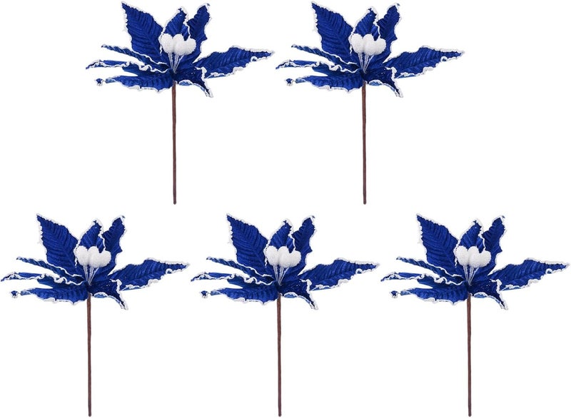 5PCS Realistic Velutinous Christmas Posies Artificial Garnishes Color Stable Faux Inflorescences Green Packaging for Home Premium Cloth Blossomy Garnishes - Image 3