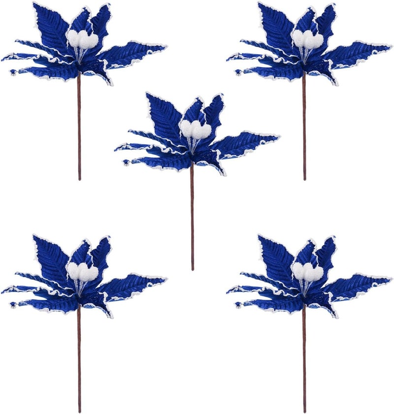5PCS Realistic Velutinous Christmas Posies Artificial Garnishes Color Stable Faux Inflorescences Green Packaging for Home Premium Cloth Blossomy Garnishes - Image 1