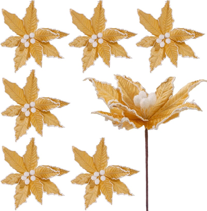 5PCS Realistic Velutinous Christmas Posies Artificial Garnishes Color Stable Faux Inflorescences Green Packaging for Home Premium Cloth Blossomy Garnishes - Image 5
