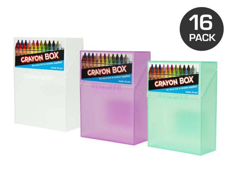 It's Academic Crayon Box with Hinged Lid and Snap Closure, Clear, Purple, and Green Plastic, 16-Pack (Colors May Vary) - Image 2