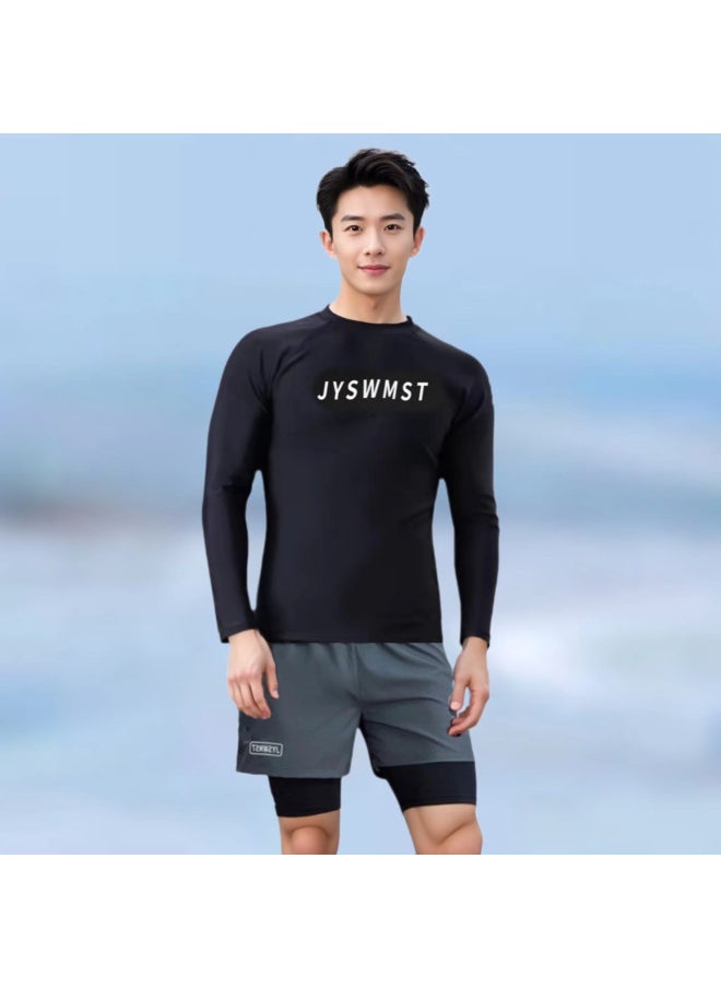 Generic - Swimsuit Men's Swimming Men's Suit Boys' Top Anti-embarrassment Double Layer Swimming Trunks Full Body Men's Professional Swimming Equipment-Color:80822 Single Top- - Image 1