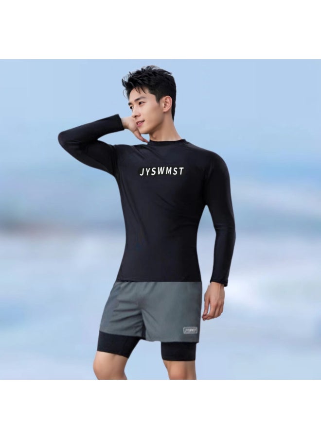 Generic - Swimsuit Men's Swimming Men's Suit Boys' Top Anti-embarrassment Double Layer Swimming Trunks Full Body Men's Professional Swimming Equipment-Color:80822 Single Top- - Image 1