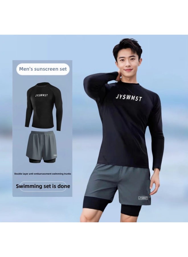 Generic - Swimsuit Men's Swimming Men's Suit Boys' Top Anti-embarrassment Double Layer Swimming Trunks Full Body Men's Professional Swimming Equipment-Color:80822 Single Top- - Image 1