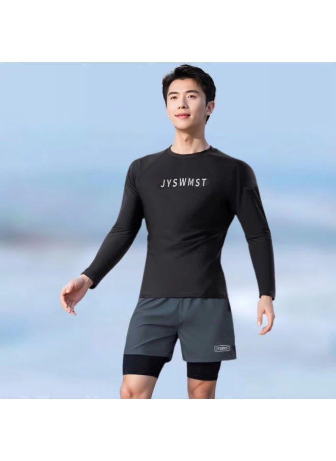 Generic - Swimsuit Men's Swimming Men's Suit Boys' Top Anti-embarrassment Double Layer Swimming Trunks Full Body Men's Professional Swimming Equipment-Color:80822 Single Top- - Image 1
