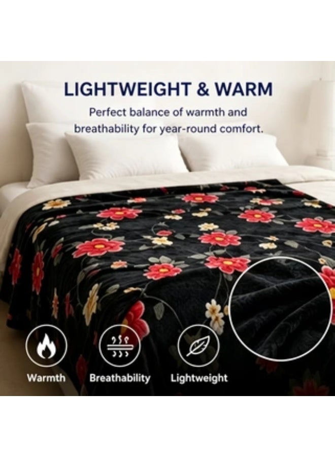 Black blanket with red floral pattern, perfect for naps. Comfortable and breathable. Size: 160x220cm. Suitable for living room, sofa, bedroom, and home décor. - Image 2