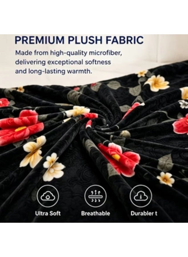 Black blanket with red floral pattern, perfect for naps. Comfortable and breathable. Size: 160x220cm. Suitable for living room, sofa, bedroom, and home décor. - Image 3