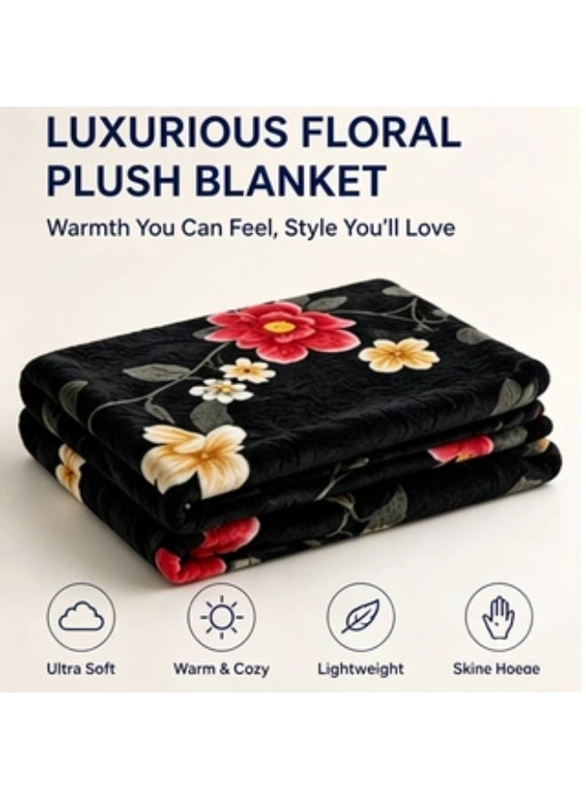 Black blanket with red floral pattern, perfect for naps. Comfortable and breathable. Size: 160x220cm. Suitable for living room, sofa, bedroom, and home décor. - Image 4