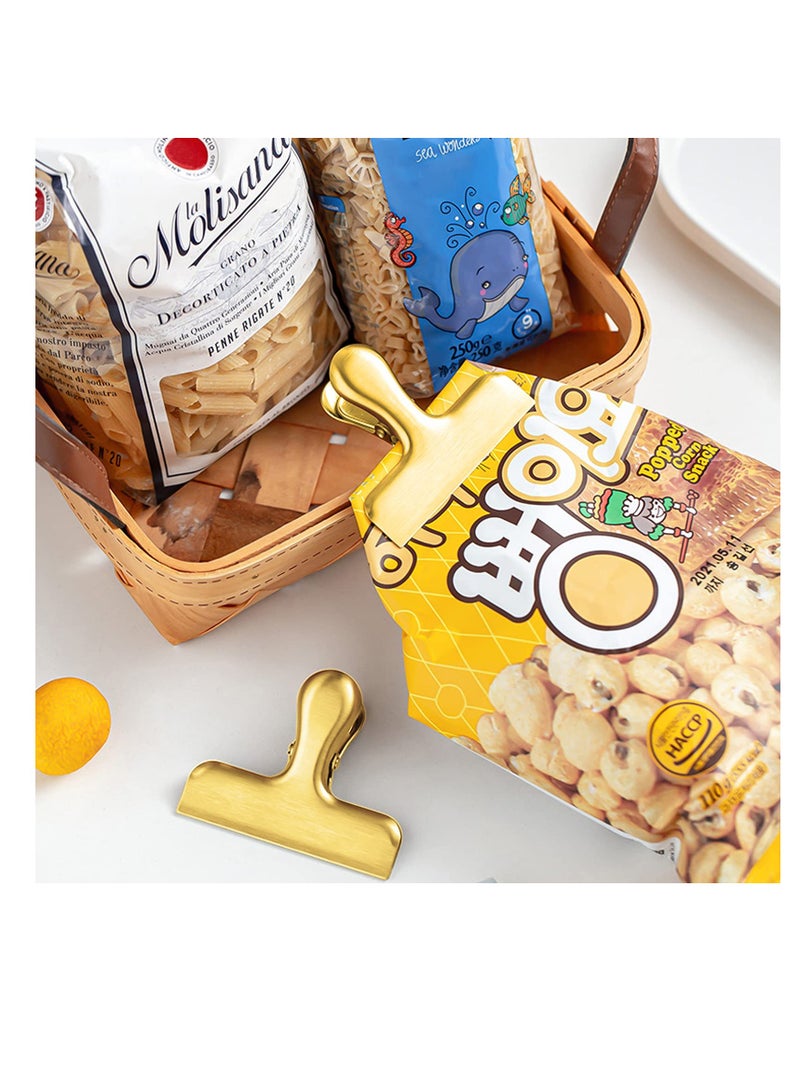 Zikra Bag Clips, 8Pcs Shiny Gold Bag Clips, Stainless Steel Heavy Duty Metal Bag Clip, Tightly Seals Chip, Coffee, Bread or Cereal Bags to Keep Food Fresh, For Home, Kitchen, Office, Pantry, Camping (Gold) - Image 4