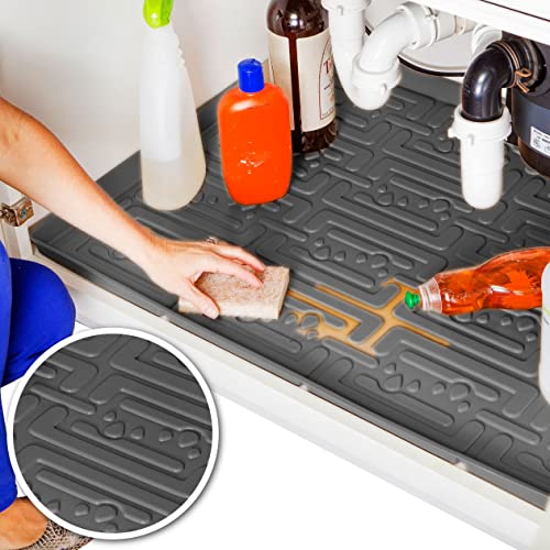 Xtreme Mats Waterproof Under Sink Mat Gray 34 14 x 19 14 Shelf Liner Cabinet Liner for Home Bathroom Vanity Cabinets Plumbing Leak Water Damage Prevention Flexible Under Bathroom Sink Driptray