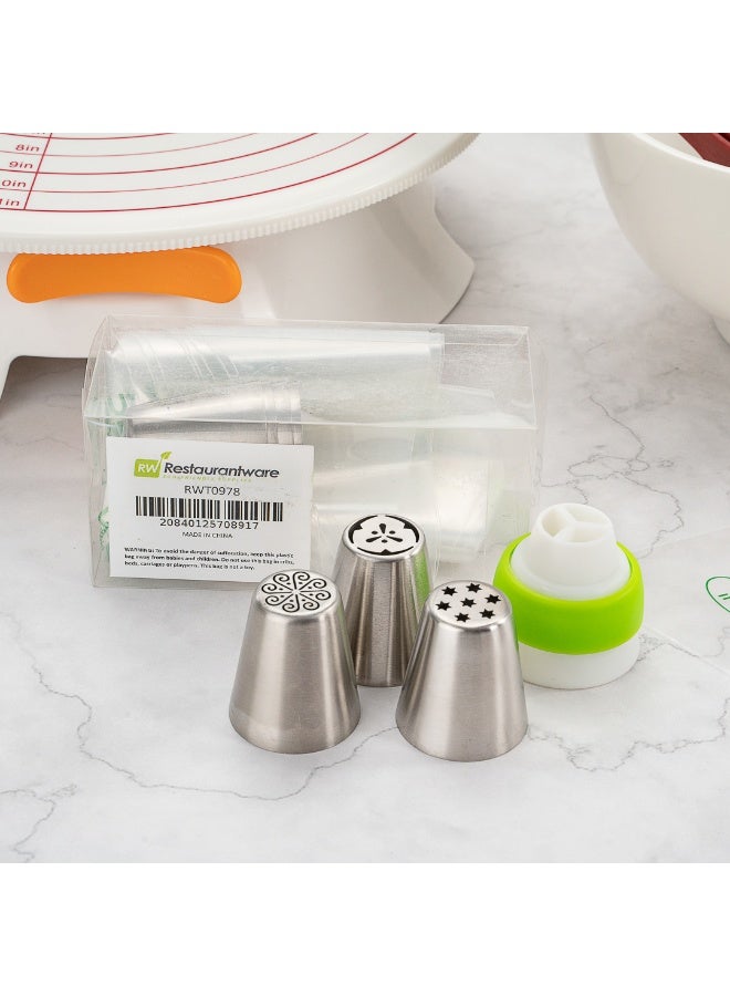 Restaurantware مجموعة نصائح التزيين الروسية من باستري تيك، 17 قطعة، مجموعة تزيين كعك متينة - 6 نصائح تزيين، 10 أكياس تزيين، مجموعة أكياس ونصائح من الفولاذ المقاوم للصدأ، 1 موصل ثلاثي الألوان - Image 3