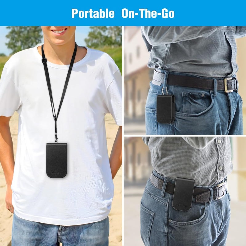 MEDMAX PU Leather Protective Case with Detachable Hanging Lanyard for Freestyle Libre 3 2  Libre Reader Lightweight Shockproof Diabetic Storage Neck Sling Carrying Case with Carabiner Clip Black - Image 2