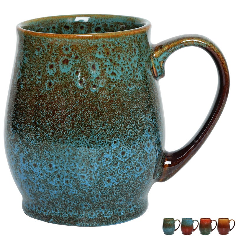 Bosmarlin Extra Large Ceramic Coffee Mug 24 Oz Dishwasher and Microwave Safe Big Oversized Tea Cup Reactive Glaze Blue - Image 2