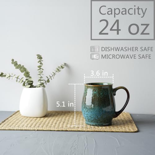Bosmarlin Extra Large Ceramic Coffee Mug 24 Oz Dishwasher and Microwave Safe Big Oversized Tea Cup Reactive Glaze Blue - Image 3