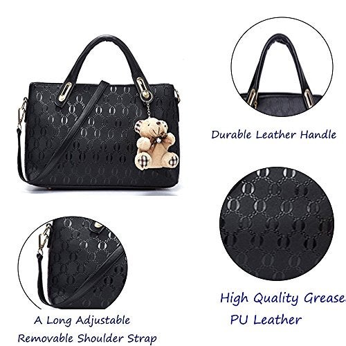 FiveloveTwo Women 4 Pcs Top Handle Satchel Hobo Handbag Set Large Tote +Purse +Shoulder Bag+Card Holder Black - Image 4