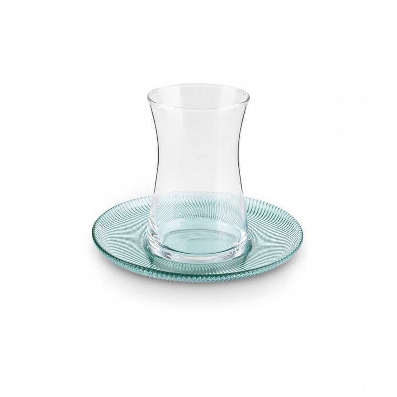 KARACA Juliet Turkish Tea Cups Set of 12 170ml574oz Turkish Tea Glasses with Green Detail Saucers for 6 People Ideal Glass Set for Mothers Day and Housewarming