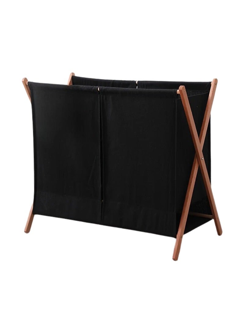 Bamboo Decor | Foldable Laundry Basket Wooden - Fabric Minimalistic Design Easy To Fold and Store (Black, Double) - Image 1