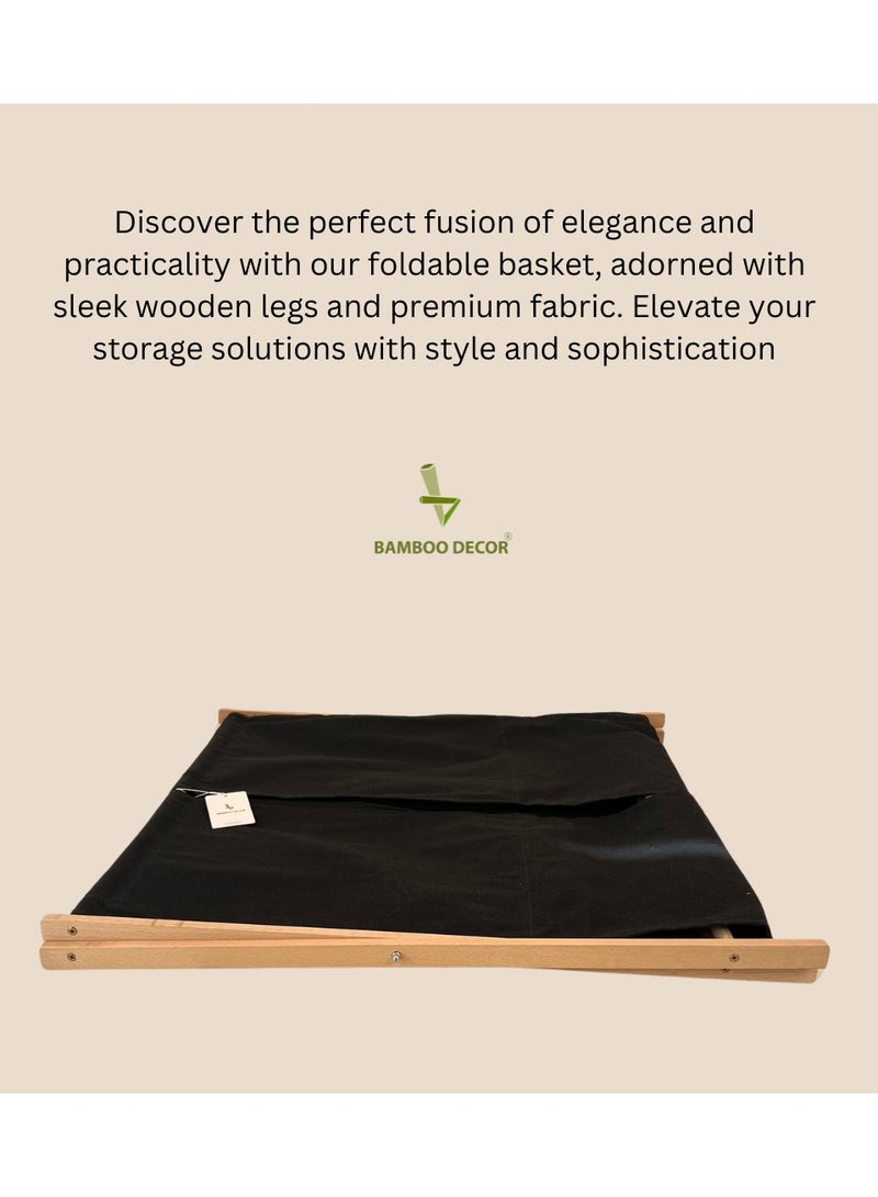 Bamboo Decor | Foldable Laundry Basket Wooden - Fabric Minimalistic Design Easy To Fold and Store (Black, Double) - Image 2