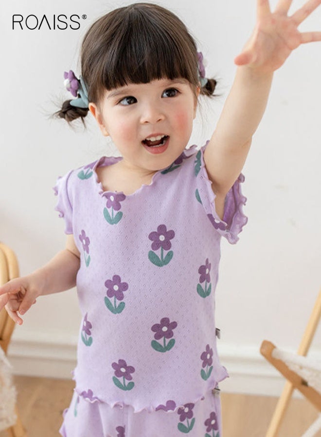 roaiss Toddler Girls Adorable T-shirt and Shorts Set, Stylish Summer Outfit with Sleeveless Floral Top and Shorts, 2 Piece Comortable Clothing Set for Little Girls  - Image 3