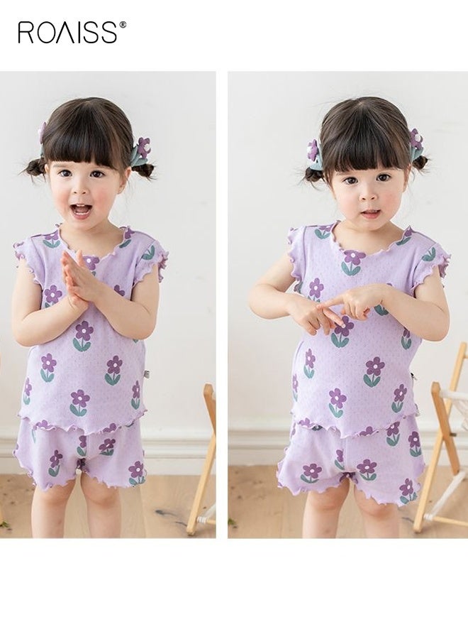 roaiss Toddler Girls Adorable T-shirt and Shorts Set, Stylish Summer Outfit with Sleeveless Floral Top and Shorts, 2 Piece Comortable Clothing Set for Little Girls  - Image 2