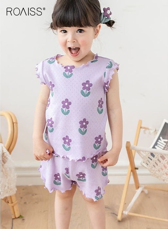 roaiss Toddler Girls Adorable T-shirt and Shorts Set, Stylish Summer Outfit with Sleeveless Floral Top and Shorts, 2 Piece Comortable Clothing Set for Little Girls  - Image 1