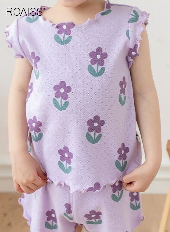 roaiss Toddler Girls Adorable T-shirt and Shorts Set, Stylish Summer Outfit with Sleeveless Floral Top and Shorts, 2 Piece Comortable Clothing Set for Little Girls  - Image 4