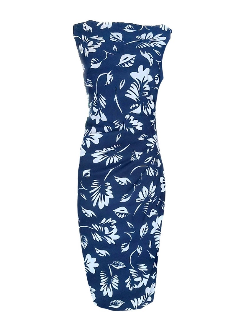 Women Bodycon draped Floral print lycra jersey evening Dress  - Image 1