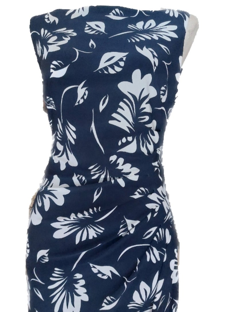 Women Bodycon draped Floral print lycra jersey evening Dress  - Image 2