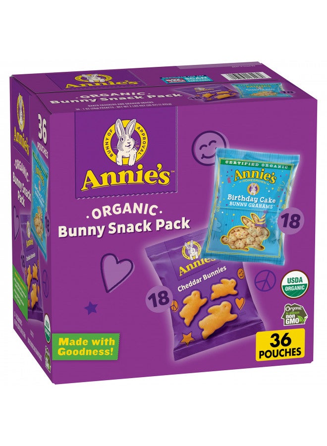 Annie's Organic Birthday Cake Bunny Grahams and Cheddar Bunnies Snack Pack 36 Count, 36 oz - Image 1