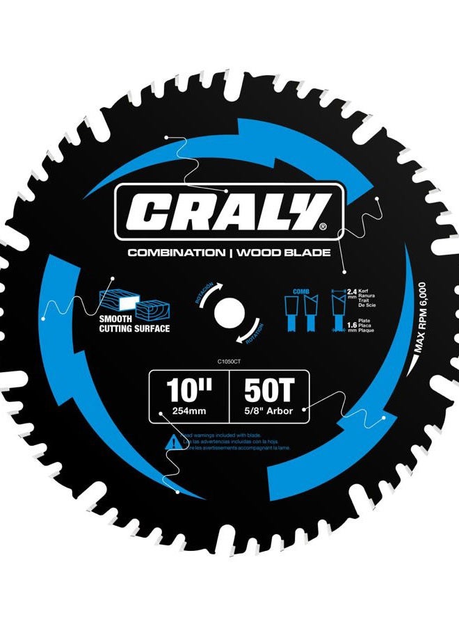 CRALY 10 Inch 50 Teeth Wood Cutting Circular Saw Blade, 5/8 Inch Arbor(C1050CT) - Image 1