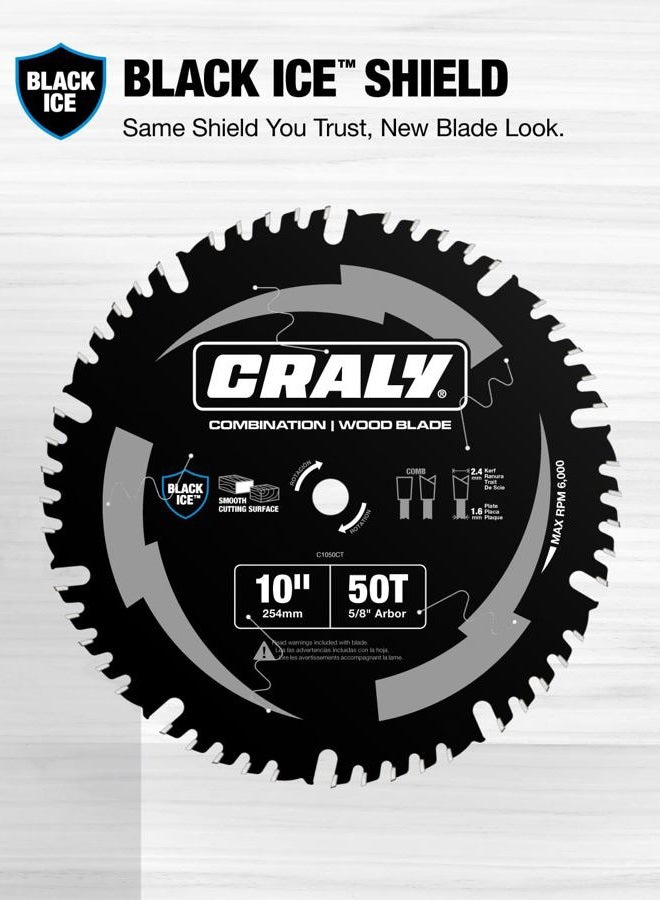 CRALY 10 Inch 50 Teeth Wood Cutting Circular Saw Blade, 5/8 Inch Arbor(C1050CT) - Image 2
