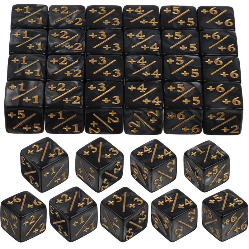 TOPPERFUN 24Pcs 1/+1 Token Dice Counter, 0.63in D6 Plus and Minus Dice Set, Acrylic Board Game Accessory, Compatible with MTG Counter, CCG, Card Games, Black - Image 1
