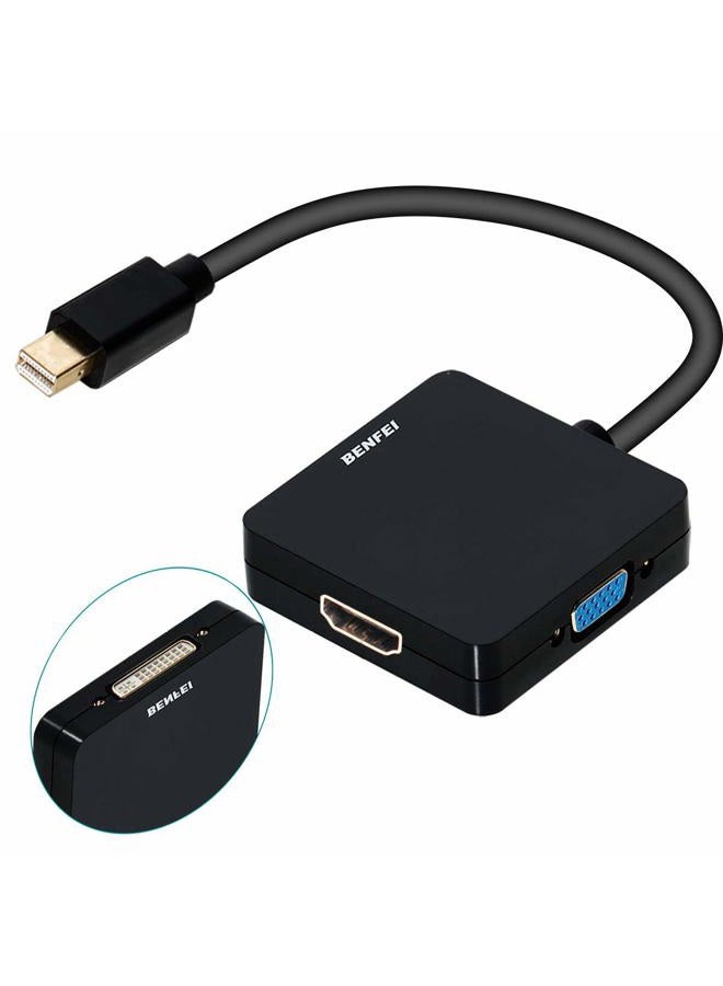 Benfei Mini DisplayPort to HDMI VGA DVI 4K Adapter, 3-in-1 Gold-Plated Mini DisplayPort(DP) to HDMI/DVI/VGA Adapter(Male to Female) Compatible with MacBook Air, Mac mini, Microsoft Surface Pro 3/4 - Image 1