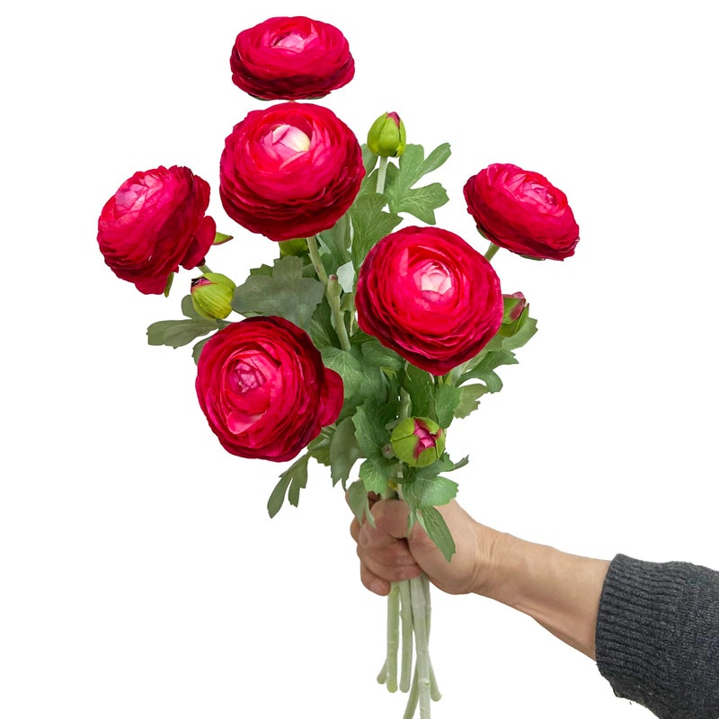 ATFL 6 Pcs Purplish Red Ranunculus Artificial Flowers,Artificial Faux Silk Ranunculus Flowers with Real Touch Stems,Fake Peony Flowers for Floral Arrangements DIY Wedding Bouquet Party Table Home Decor - Image 2