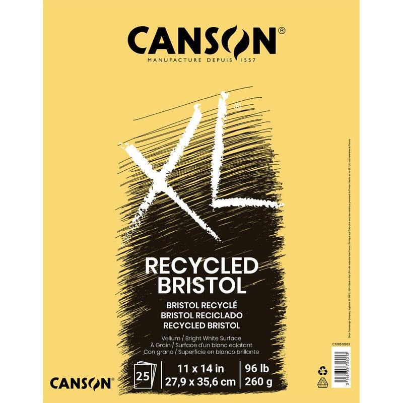 Canson XL Series Recycled Bristol Pad Foldover 11x14 inches 25 Sheets Artist Paper for Students Marker Pen Ink Pencil