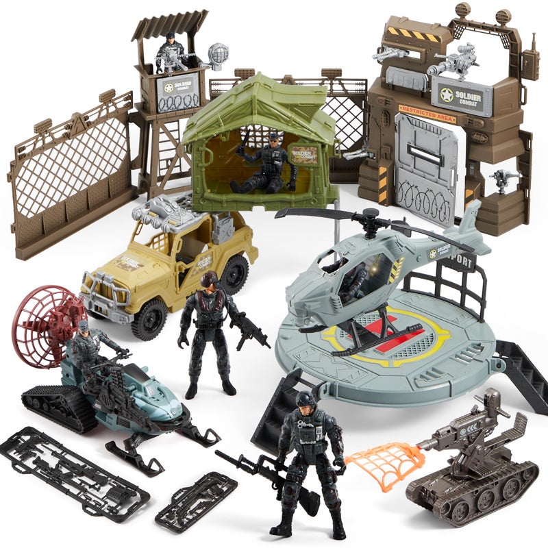 SYNCFUN Military Toy Set with Army Base Vehicles Action Figures Weapon Accessories Helicopter with Light Sound Christmas Birthday Gift for Kids Boys Girls - Image 2