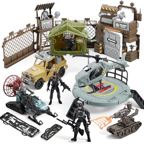 SYNCFUN Military Toy Set with Army Base Vehicles Action Figures Weapon Accessories Helicopter with Light Sound Christmas Birthday Gift for Kids Boys Girls - Image 1
