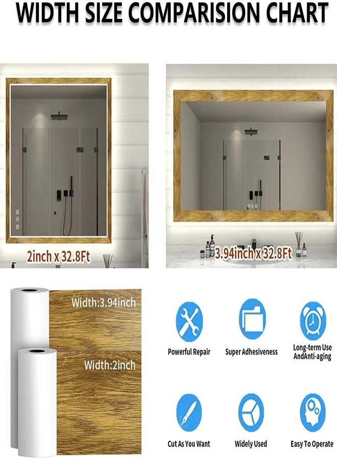 رَوَائِد ملصق حدود ورق جدران بنقشة خشب بني بطول 32.8 قدم، لاصق ذاتيًا وقابل للإزالة، مقاوم للماء، مناسب للحمام وإطارات المرايا. - Image 2